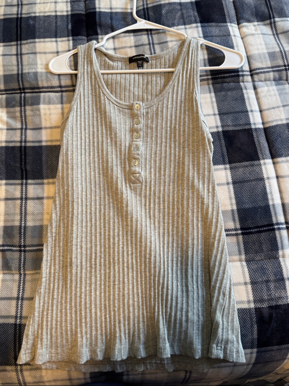 AEO Ribbed Henley Tank - Light grey